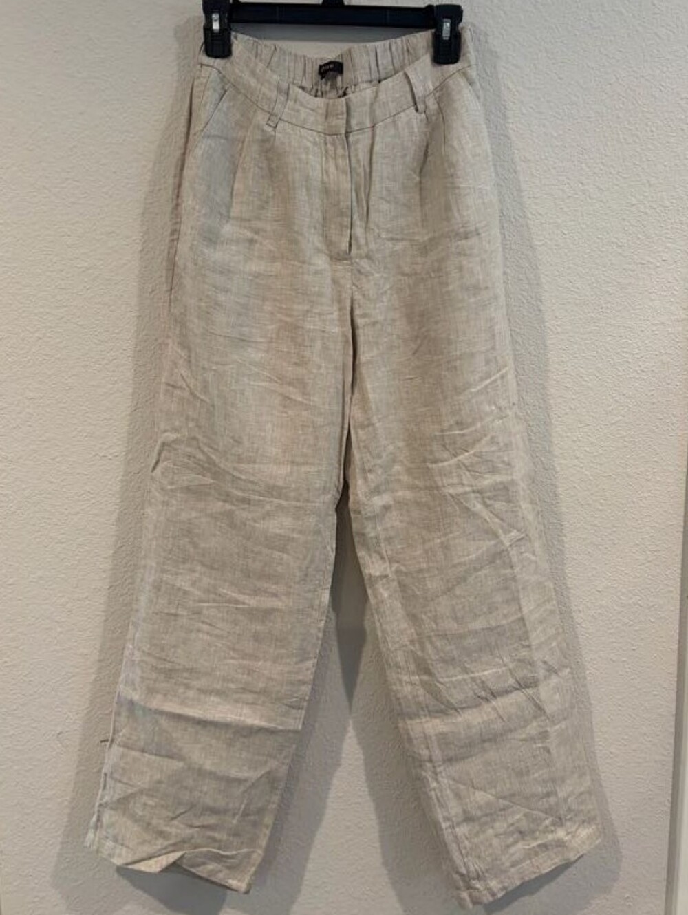 Quince Womens Classic Casual Oatmeal Tan Linen Wide Leg Pull On Trouser Pants 2
